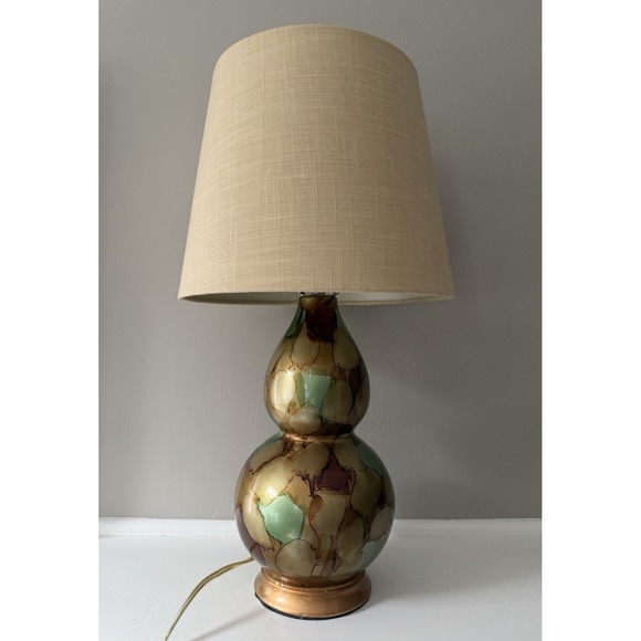 Other - Decorative Gourd Table Lamp Green Gold Brown Glaze Ceramic Style w Shade